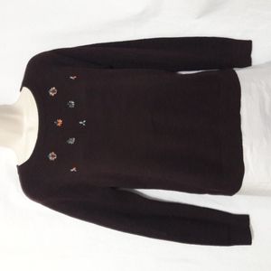 Loft Sweater Size M Jewel Neck Pullover Dark Burgundy Wine Size Embellis…